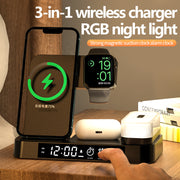 4 In 1 Multifunction Wireless Charger Station With Alarm Clock Display Foldable Wireless Charger Stand With RGB Night Light - Allstar Station