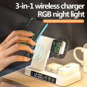 4 In 1 Multifunction Wireless Charger Station With Alarm Clock Display Foldable Wireless Charger Stand With RGB Night Light - Allstar Station