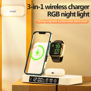 4 In 1 Multifunction Wireless Charger Station With Alarm Clock Display Foldable Wireless Charger Stand With RGB Night Light - Allstar Station